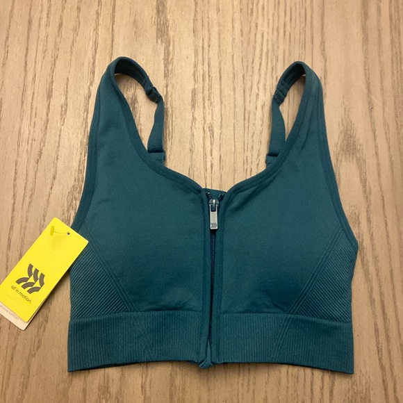 NWT All in Motion Women's Medium Support Zip-Front Seamless Bra Teal size XS - Picture 1 of 4